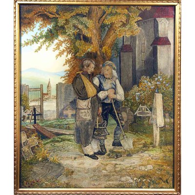 Lot 624 - Framed Continental Painted and Embroidered...