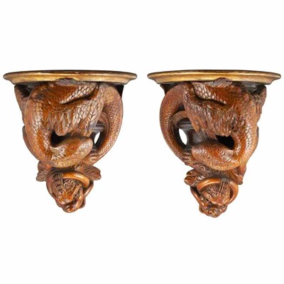Lot 588 - Pair of Renaissance Style Carved Oak Brackets...