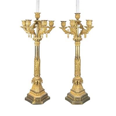 Lot 559 - Pair of Gothic Revival Gilt-Bronze Six-Light...