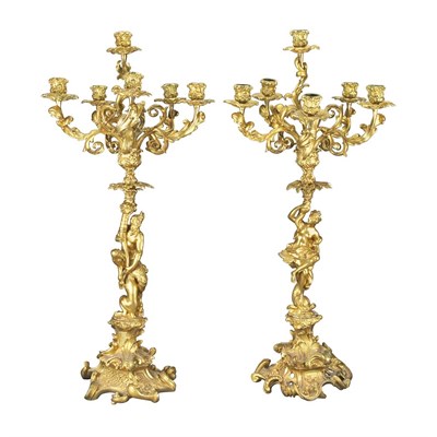Lot 535 - Pair of Louis XV Style Gilt-Bronze Figural Six-...