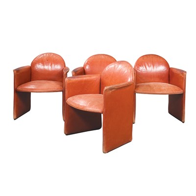 Lot 150 - Set of Four Red Leather Armchairs