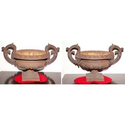 Lot 219 - Pair of French Cast Iron Gardens Urns Length...