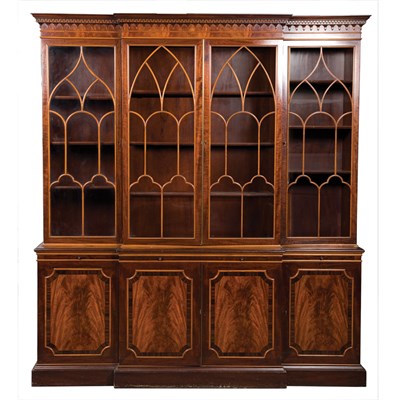 Lot 439 - Georgian Style Mahogany Breakfront Bookcase...