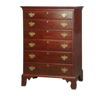 Lot 101 - Chippendale Cherry Tall Chest of Drawers Late...