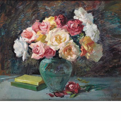 Lot 13 - Jean Chaleye French, 1878-1960 Roses Melangees...