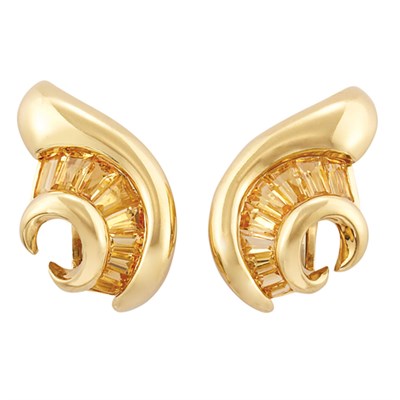 Lot 224 - Pair of Gold and Citrine Earclips, Verdura
