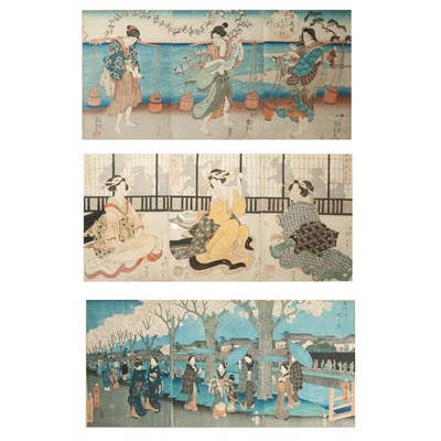 Lot 281 - Group of Three Japanese Woodblock Triptychs...
