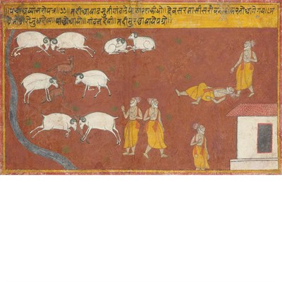 Lot 452 - Indian Painting Herders, rams and dogs amongst...