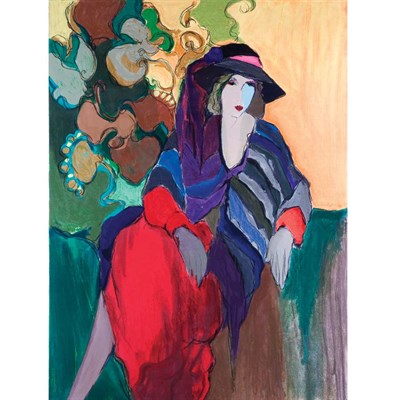 Lot 101 - Itzchak Tarkay (b. 1933) [SEATED WOMAN] Color...