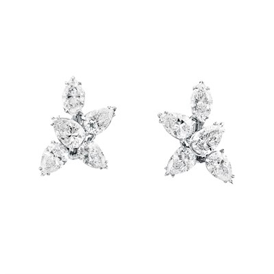 Lot 546 - Pair of Diamond Cluster Earrings, Harry Winston