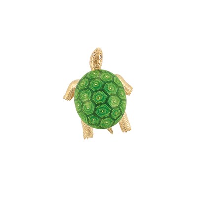 Lot 380 - Gold and Green Enamel Turtle Clip-Brooch, Boucheron