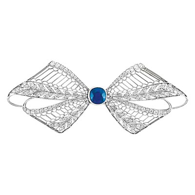 Lot 607 - Edwardian Platinum, Sapphire and Diamond Filigree Bow Brooch, Tiffany & Co.