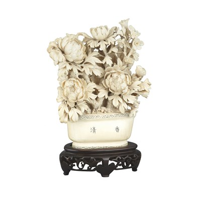 Lot 1237 - Chinese Ivory Carving of Peonies Height 8 3/4...