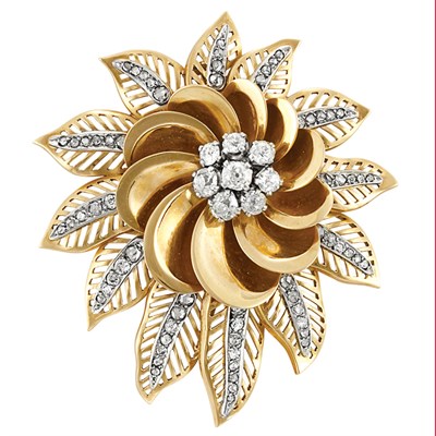 Lot 167 - Gold, Platinum and Diamond Flower Leaf Brooch