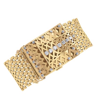 Lot 440 - Gold, Platinum and Diamond Buckle Bracelet-Watch