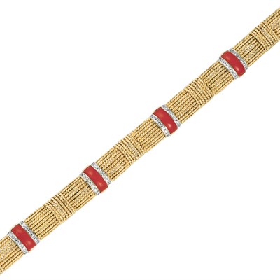 Lot 41 - Gold, Coral and Diamond Bracelet, Roberto Coin