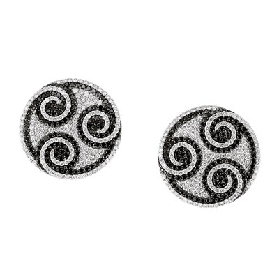 Lot 82 - Pair of White Gold, Diamond and Black Diamond Earrings