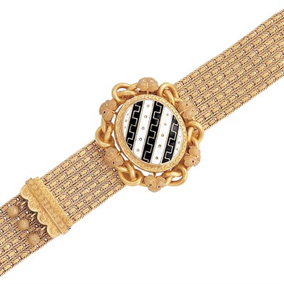 Lot 661 - Antique Gold and Black and White Enamel Slide Bracelet