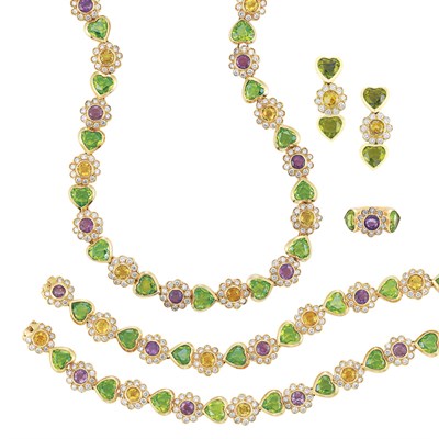Lot 485 - Suite of Gold, Diamond, Peridot, Citrine and Amethyst Jewelry