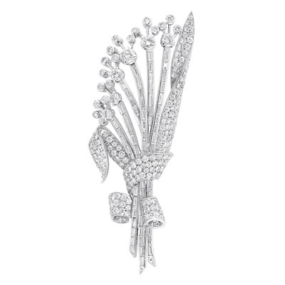 Lot 553 - Platinum and Diamond Bouquet Brooch