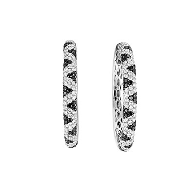 Lot 84 - Pair of White Gold, Diamond and Black Diamond Hoop Earrings