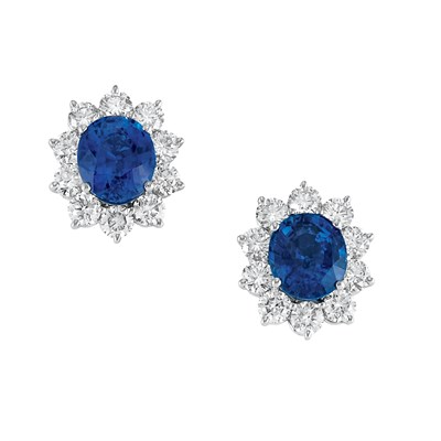 Lot 547 - Pair of Sapphire and Diamond Earrings