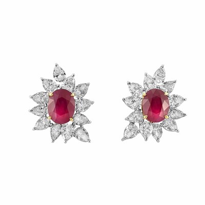 Lot 382 - Pair of Platinum, Ruby and Diamond Earclips