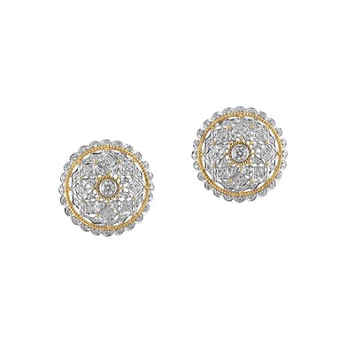 Lot 73 - Pair of Two-Color Gold and Diamond Earrings