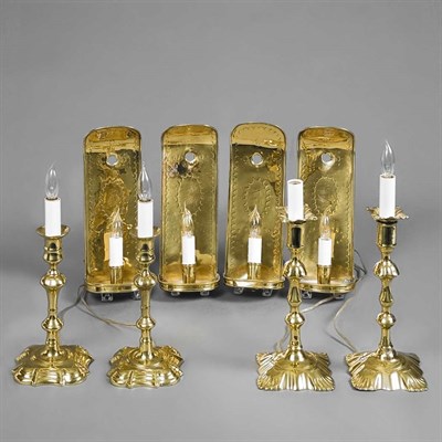 Lot 231 - Two Pairs of Brass Candlestick Lamps; Together...