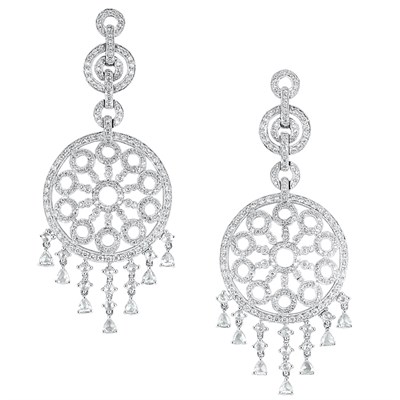 Lot 186 - Pair of White Gold and Diamond Pendant-Earrings