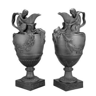 Lot 110 - Pair of Wedgwood Neoclassical Style Black...