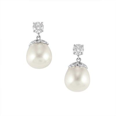Lot 158 - Pair of Diamond and Cultured Pearl Earrings