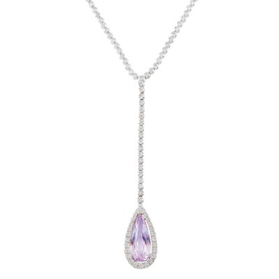 Lot 77 - White Gold, Kunzite and Diamond Pendant-Necklace