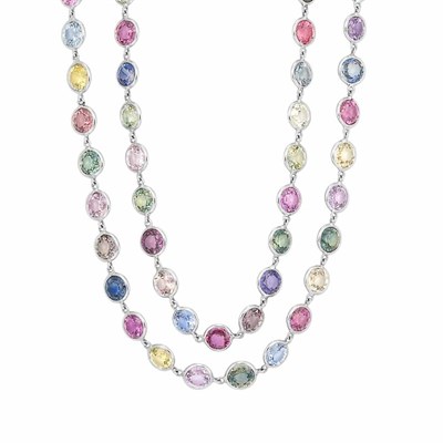 Lot 372 - Long White Gold and Multicolored Sapphire Chain Necklace