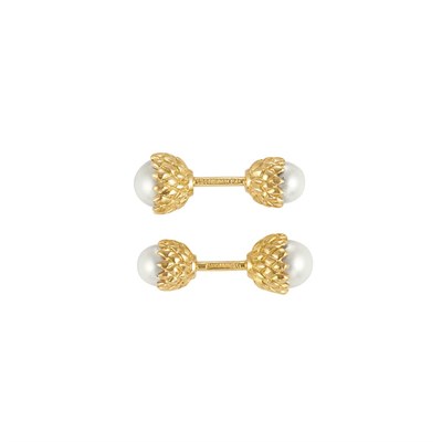 Lot 137 - Pair of Gold and Cultured Pearl Cufflinks, Tiffany & Co., Schlumberger