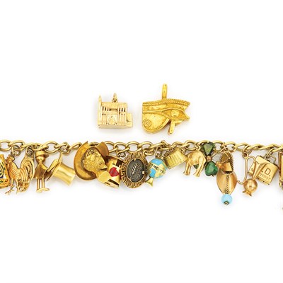 Lot 672 - Three Gold Charm Bracelets and Two Loose Charms