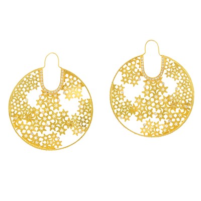 Lot 386 - Pair of Gold and Diamond Hoop Earrings
