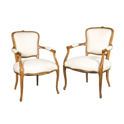 Lot 365 - Pair of Louis XV Style Walnut Fauteuils