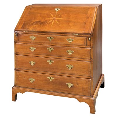 Lot 153 - Queen Anne Inlaid Mahogany Slant Front Desk...