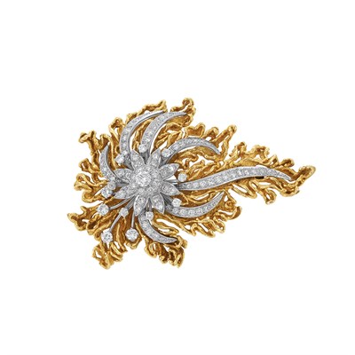 Lot 164 - Gold, Platinum and Diamond Flower Brooch