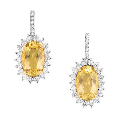 Lot 184 - Pair of Platinum, Yellow Beryl and Diamond Earrings