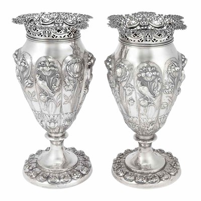 Lot 273 - Companion Pair of Late Victorian Silver Vases...
