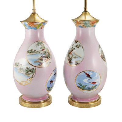Lot 428 - Pair of Chinese Pink Ground Porcelain Lamps...