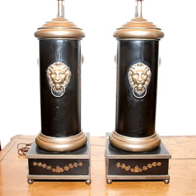 Lot 412 - Pair of Regency Style Painted Metal Canister...