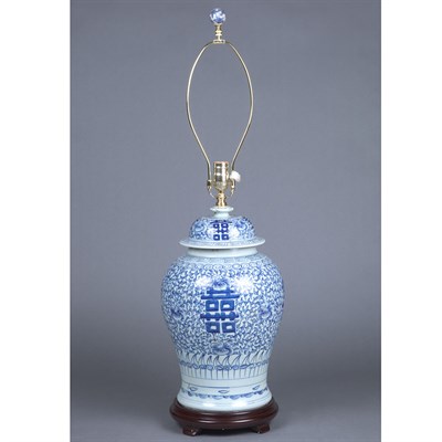 Lot 432 - Pair of Chinese Blue and White Porcelain Lamps...