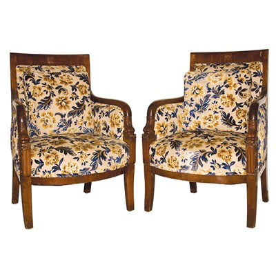 Lot 206 - Pair of Empire Style Mahogany Bergeres