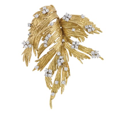 Lot 280 - Gold, Platinum and Diamond Leaf Clip-Brooch, Chaumet