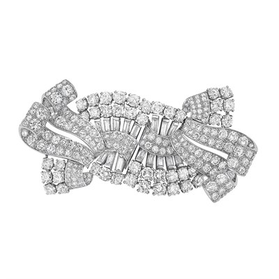 Lot 305 - Platinum and Diamond Double Clip-Brooch, Cartier