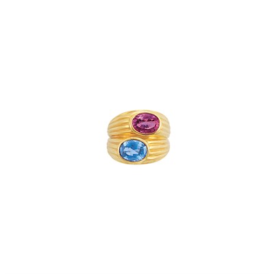 Lot 471 - Gold, Sapphire and Pink Sapphire Double Band Ring, Bulgari