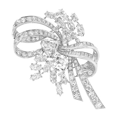 Lot 294 - Platinum and Diamond Bow Clip-Brooch, Chaumet